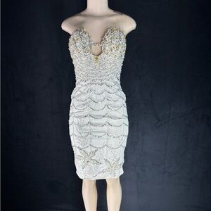 Elegant White Beaded Dress by Mandalay